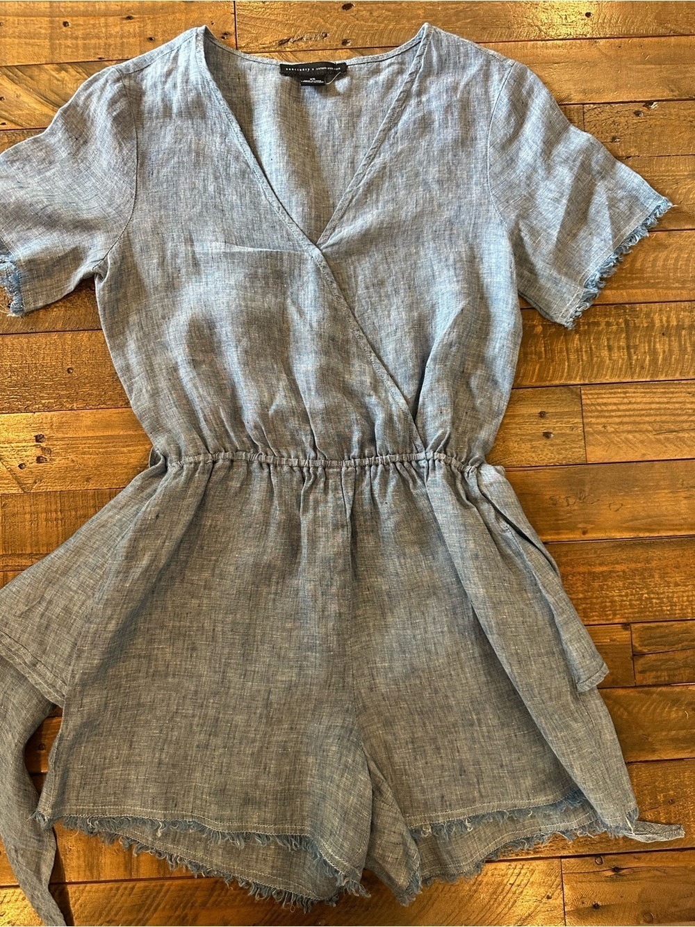 Sanctuary x Anthropologie Montana Blue Linen Front Wrap Tie Waist Romper Sz XS - Picture 3 of 10